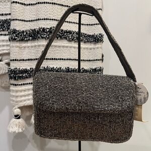 Elegant Black Beaded Women's Shoulder Bag - Purse